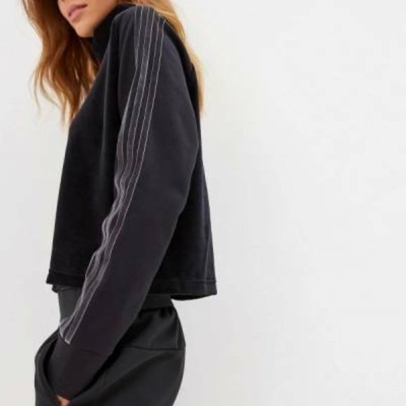 Adidas Sport ID Velour Funnel Neck Charcoal long sleeve cropped pullover 2XL - Picture 6 of 16